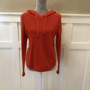 Lauren Ralph Lauren Waffle Knit Hoodie Size:S Women Cotton Sweater Orange